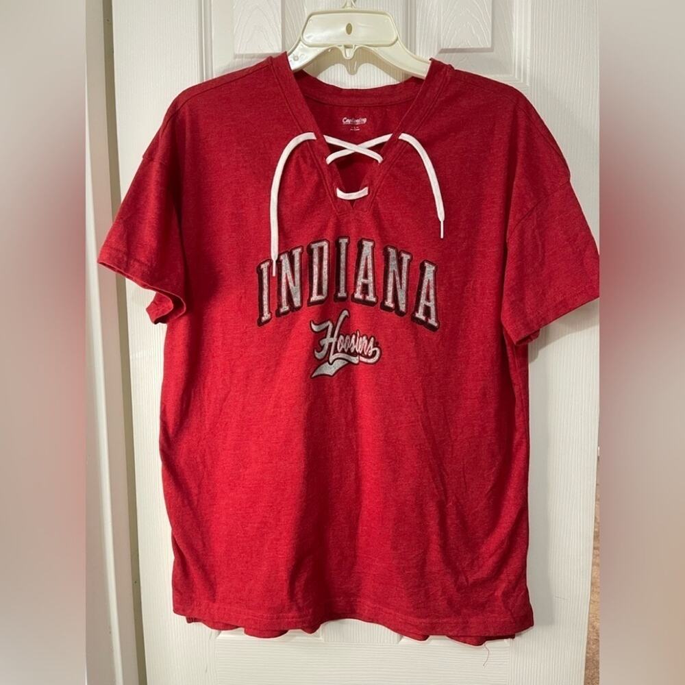 Captivating Red Indiana Hoosiers Red Lace Up Front Tee